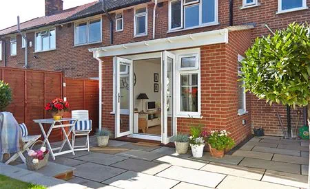 Extension with White Knight uPVC French doors and windows