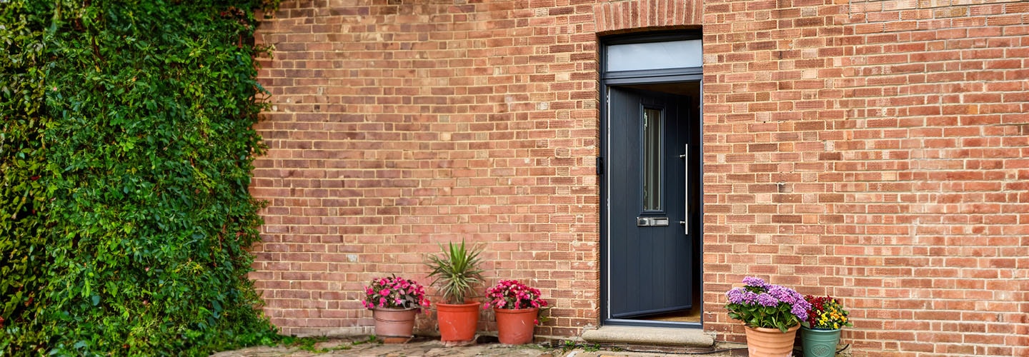 Elite Prague Front Door, Tongue & Groove panel with Silver Mist glass & brushed steel hardware