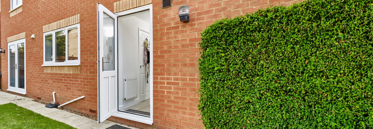 white composite door with etched glass design banner